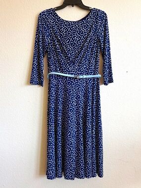 Harper Rose Size 8 Midi Dress 3/4 Sleeves Blue White Polka Dot Belted